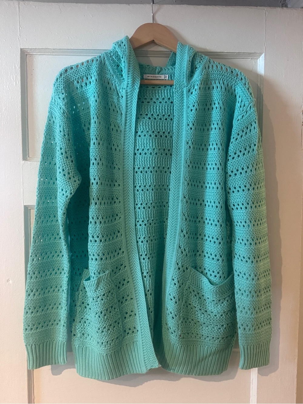 Staccato Mint Open-Knit Hooded Cardigan